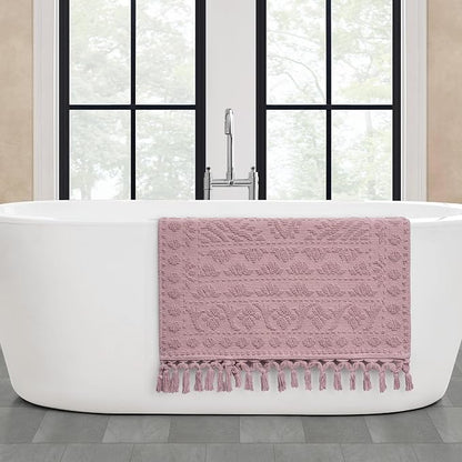 French Connection Nellore Bath Rugs, Woven and Beaded Bath Mats, Durable and Thick Bath Mats for Bathroom and Shower Rugs, 26" x 49", Dusty Pink