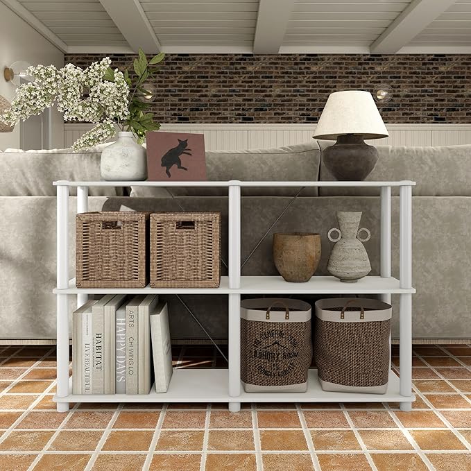 Homes: Inside + Out Apexa Modern 3-Tier Extra Wide Shelving Units, Collectibles Display Shelves, Easy Assembly Console Table, Home Storage Organizer for Living Room, Bedroom, Office, White