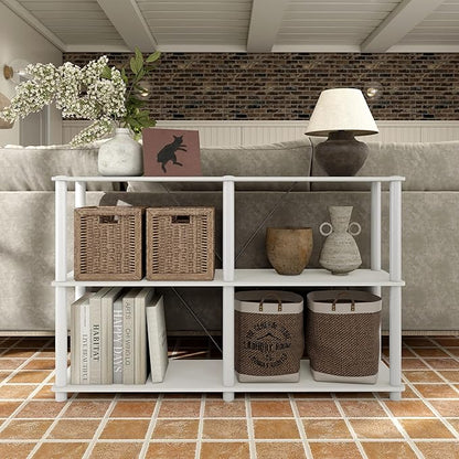 Homes: Inside + Out Apexa Modern 3-Tier Extra Wide Shelving Units, Collectibles Display Shelves, Easy Assembly Console Table, Home Storage Organizer for Living Room, Bedroom, Office, White