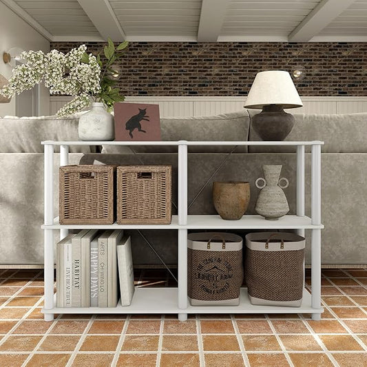 Homes: Inside + Out Apexa Modern 3-Tier Extra Wide Shelving Units, Collectibles Display Shelves, Easy Assembly Console Table, Home Storage Organizer for Living Room, Bedroom, Office, White
