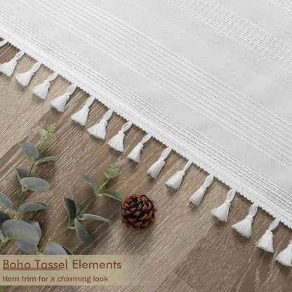 White Shower Curtain 78 Inch Long, Boho Farmhouse Thick Striped Fabric Hotel Shower Curtain with Tassel, Minimalist Textured Weighted Machine Washable Bathroom Decor, 72Wx78L Inches