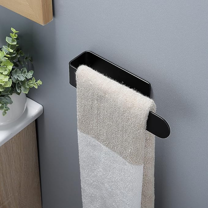 Taozun Black Towel Bar 2 Pack Hand Towel Holder Stainless Steel Towel Rail | Hand Towel Rack, Self Adhesive, Easy Peel & Stick, For Bathroom Kitchen, Sturdy & Durable