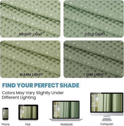 SORTTO No Hook Shower Curtain with Snap in Liner Set Waffle Shower Curtain for Bathroom Hotel Style Fabric Waterproof Inner Liner，71" W x 74" H, Sage Green