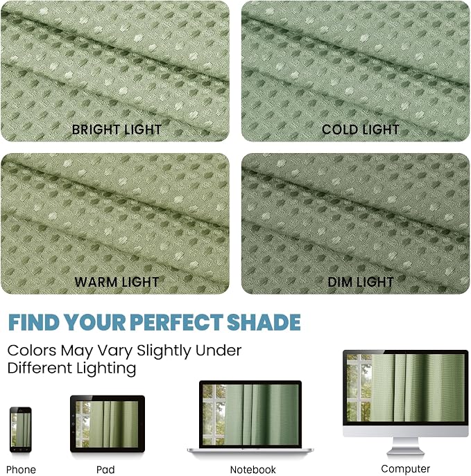 SORTTO No Hook Shower Curtain with Snap in Liner Set Waffle Shower Curtain for Bathroom Hotel Style Fabric Waterproof Inner Liner，71" W x 86" H, Sage Green