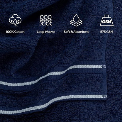 Lavish Home 8PC Bathroom Towels Set - 575GSM 100% Cotton Bathroom Essentials with 2 Bath Towels, 2 Hand Cloths, 2 Wash Cloths, and 2 Fingertip Fabric for Shower, Gym, Dorm and Spa (Navy)
