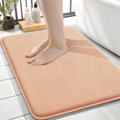OLANLY Memory Foam Small Bathroom Rugs 24x16, Absorbent Bath Mat, Peach | Soft Quick Dry Bath Rugs, Non-Slip Carpet, Machine Washable Mat for Bathroom Floor, Tub and Shower, Home Decor Accessories