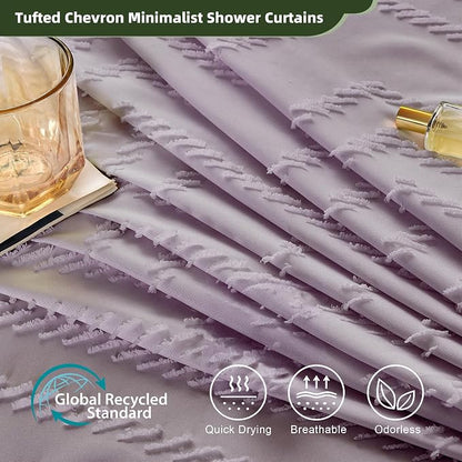 Siiluminisoy Boho Shower Curtain Woven Fabric Purple Cute Shower Curtain Modern Farmhouse Textured Tufted Chevron Striped Minimalist 72 x 72 Bathroom Shower Curtain Set with Hooks