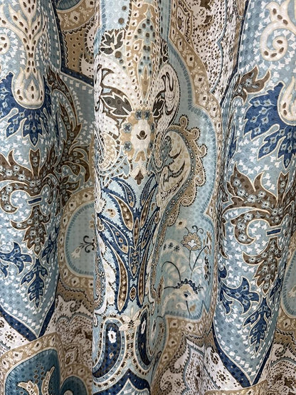 Serafina Home Decorative Blue & Brown Boho Fabric Shower Curtain, Modern Farmhouse for Vintage Rustic Bathroom Decor, Floral Victorian, 72 x 72