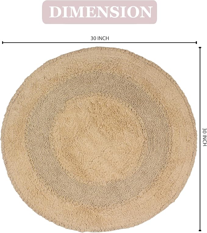 Home Weavers Radiant Collection 100% Cotton Bathroom Rugs Set, Bathroom Décor, Washable Rug, Extra Soft and Absorbent Bath Rug, Kitchen Mat, Bath Mat Set, Bath Floor Mat Non Slip, 30" Round, Linen