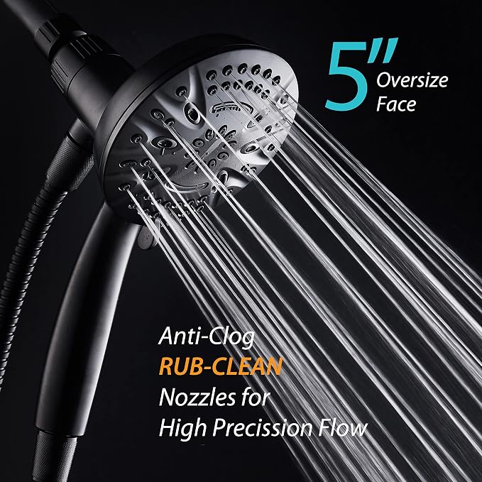 AquaDance New Magnetic Docking 8-setting High Pressure Handheld Shower Head | Space-age Magnetic Guidance Bracket System, Giant 5-inch Face, Extra-long 72-inch Stainless Steel Hose - Black