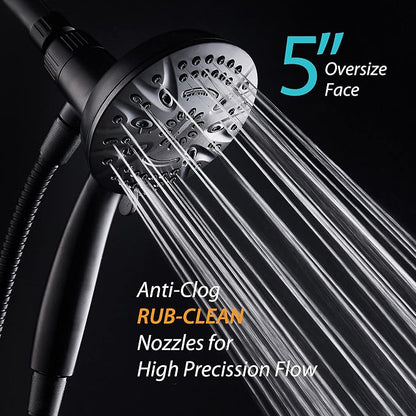 AquaDance New Magnetic Docking 8-setting High Pressure Handheld Shower Head | Space-age Magnetic Guidance Bracket System, Giant 5-inch Face, Extra-long 72-inch Stainless Steel Hose - Black