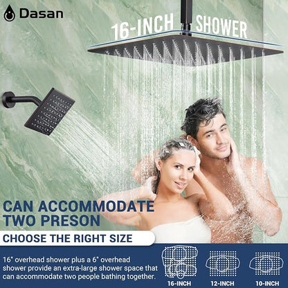 Dasan Thermostatic Dual Shower Head System with 6 Body Jets, 6-Inch Shower & 16” Rainfall Shower, Luxury Oil Rubbed Bronze Shower Faucet Set Tandem Rain Shower Head System for Couples/2-Person