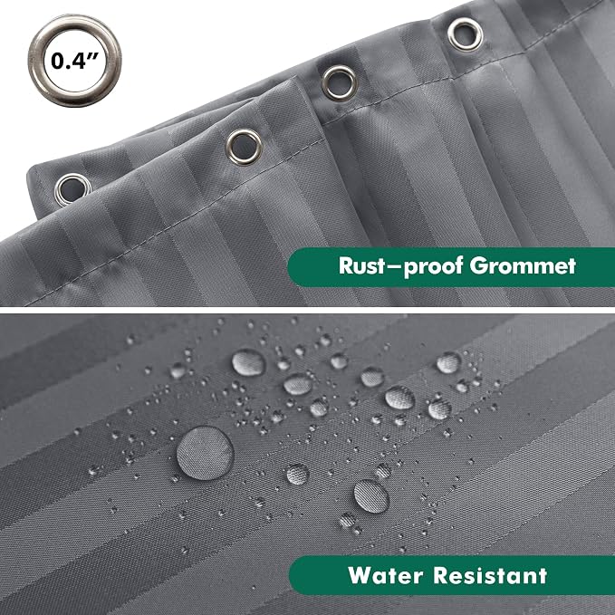 Biscaynebay Fabric Shower Curtain Liner 72" x 72", Dark Grey Water Repellent Stripes Bathroom Curtains Machine Washable