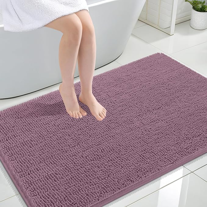 OLANLY Large Bathroom Rugs 44x32, Extra Soft Absorbent Chenille Bath Rugs | Deep Plum, Quick-Drying Rubber Backing, Machine Washable Bath Mat for Bathroom Floor, Tub and Shower, Home Decor Accessories