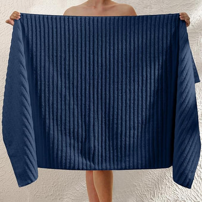 Elegant Comfort 100% Turkish Cotton Corduroy Ribbed Luxury Jumbo Bath Towel Ultra Soft - 35 x 70 Inch - Luxury Spa Premium Hotel Quality Highly Absorbent and Quick Dry Large Bath Towel, Navy