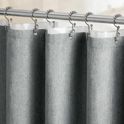 BTTN Grey 3 in 1 Shower Curtain Set, Linen Textured Fabric Shower Curtain and Clear Liner Set with Plastic Hook, Modern Hotel Luxury Weighted Waterproof Shower Curtain for Bathroom, Gray, 72x72