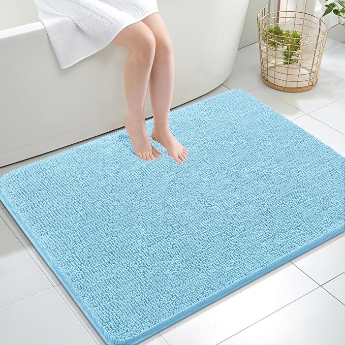 OLANLY Large Bathroom Rugs 40x32, Extra Soft Absorbent Chenille Bath Rugs | Sky Blue, Quick-Drying Rubber Backing, Machine Washable Bath Mat for Bathroom Floor, Tub and Shower, Home Decor Accessories