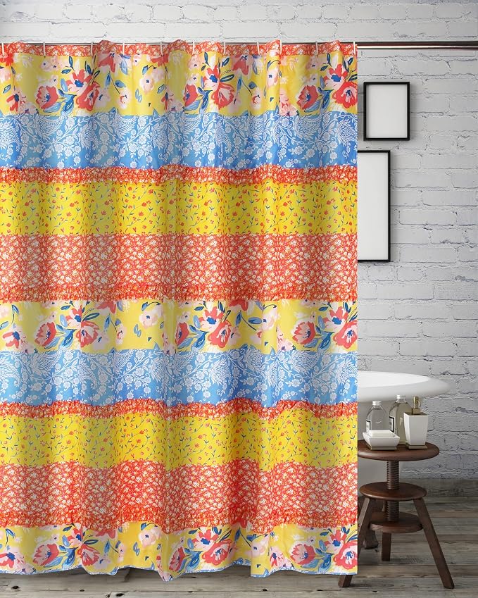 Greenland Home Fashions Fabric Sensations Shower Curtain, Stylish Bathroom Decor, Machine Washable, 72 inches x 72 inches, Skylar Ruffles