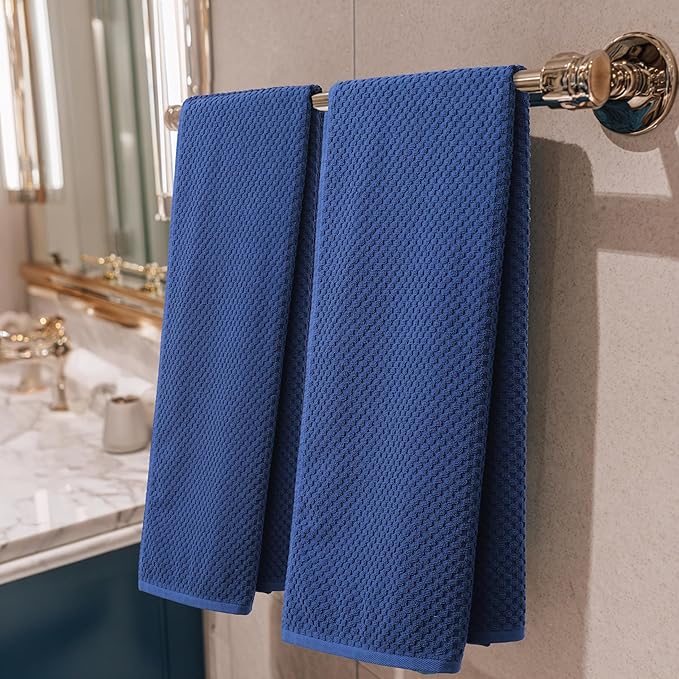 COTTON CRAFT Waffle Bath Towel - Set of 4 Luxury Euro Spa Waffle Weave Towels - 100% Ringspun Cotton - Super Absorbent Quick Dry Bath Towel Set - Oversized 30 inches x 56 inches - Blue