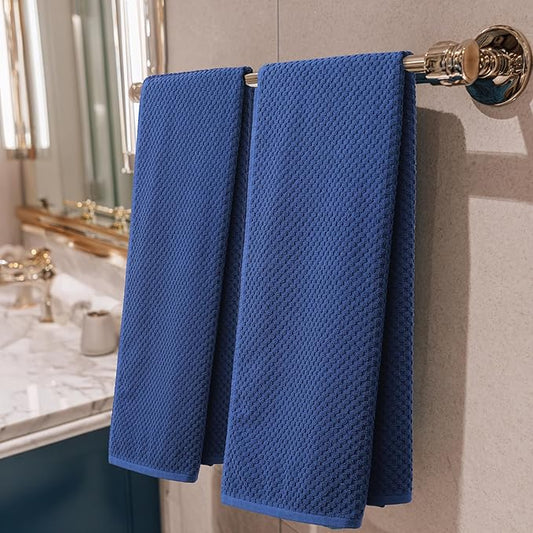 COTTON CRAFT Waffle Bath Towel - Set of 4 Luxury Euro Spa Waffle Weave Towels - 100% Ringspun Cotton - Super Absorbent Quick Dry Bath Towel Set - Oversized 30 inches x 56 inches - Blue