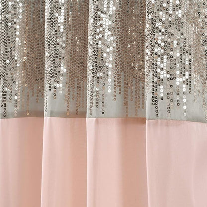 Lush Decor Night Sky Window Curtain Panel, Single, 42" W x 84" L, Gray & Blush - Sequin Curtains - Sparkle & Color Block Design - Modern Glam Decor - Long Curtains For Bedroom & Living Room