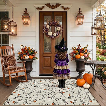 Tribesigns Washable 3x5 Halloween Area Rugs for Entryway Door, Ultra Thin Non-Slip Kitchen Rug, Funny Skeleton Indoor Carpet for Office Bathroom Living Room Kids Bedroom Decor, Beige/3x5