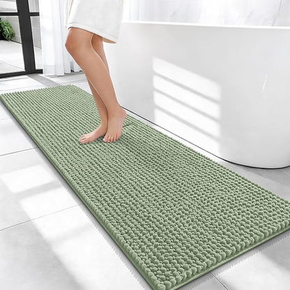 OLANLY Thick Chenille Bathroom Runner Rugs Mats 59x20, Sage Green | Soft Absorbent Bath Rugs, Rubber Backing, Machine Wash Dry, Bath Mats for Bathroom, Tub and Shower, Home Decor Accessories