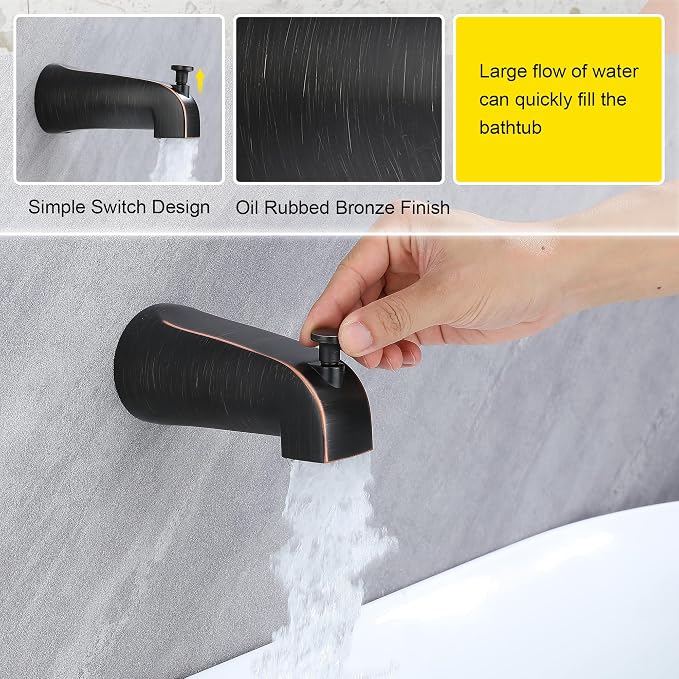 Tub Spout with Diverter, Slip On Bathtub Spout Fits 1/2'' Copper Tube(5/8'' Dia), Bathroom Tub Faucet with PTFE Tape & Hex Wrench, Oil Rubbed Bronze