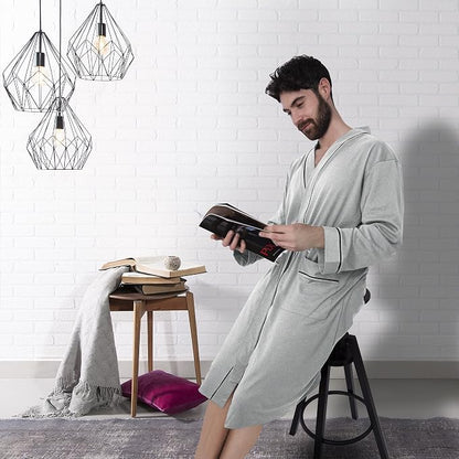 Cotton Blend Lightweight Knit Robe for Men Soft Loungewear Bathrobe