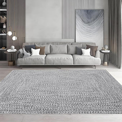 Printed Washable Rugs 4x6 Rug for Living Room Modern Geometric Rugs for Bedroom Farmhouse Non Slip Entryway Rug Soft Stain Resistant Carpet for Nursery Entrance Dining Room 4'x6' Light Grey