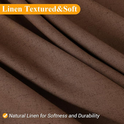 Caramel Brown Linen Shower Curtain, Country Boho Farmhouse Bath Decor Shower Curtains Neutral Cloth Weighted Textured Fabric Bath Curtain Liner with Hooks, 72x84