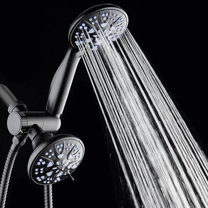 AquaDance Antimicrobial/Anti-Clog High-Pressure 30-setting Dual Head Combination Shower with Nozzle Protection from Growth of Mold, Mildew & Bacteria for a Healthier Shower – Sunset Blue