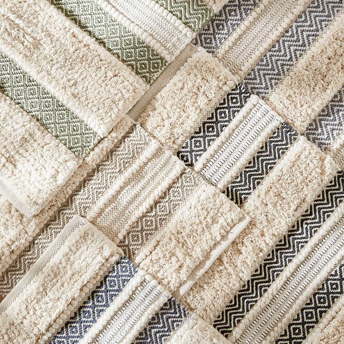 INK+IVY Asher Non-Slip Bath Rug Absorbent Quick Dry Striped, 22 x 58, Navy | Soft Pile, Machine Washable, Striped Pattern, Boho, OEKO-TEX Certified, Hand-Woven Texture, for Bathroom, Shower Room