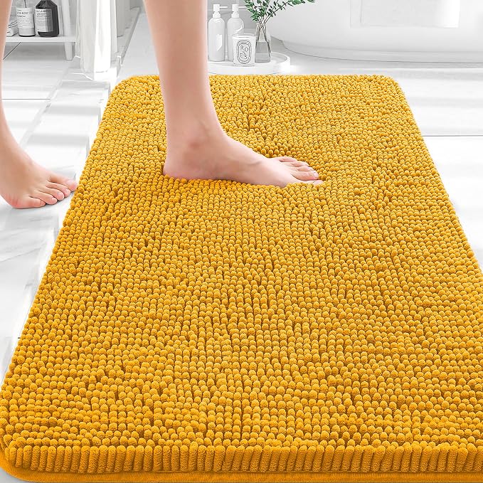 OLANLY Bathroom Rugs 35x24, Extra Soft Absorbent Chenille Bath Rugs | Golden Yellow, Quick-Drying Rubber Backing, Washable Bath Mat for Bathroom Floor, Tub and Shower, Home Decor Accessories