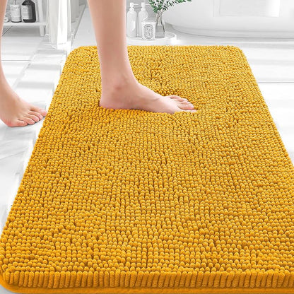 OLANLY Bathroom Rugs 35x24, Extra Soft Absorbent Chenille Bath Rugs | Golden Yellow, Quick-Drying Rubber Backing, Washable Bath Mat for Bathroom Floor, Tub and Shower, Home Decor Accessories