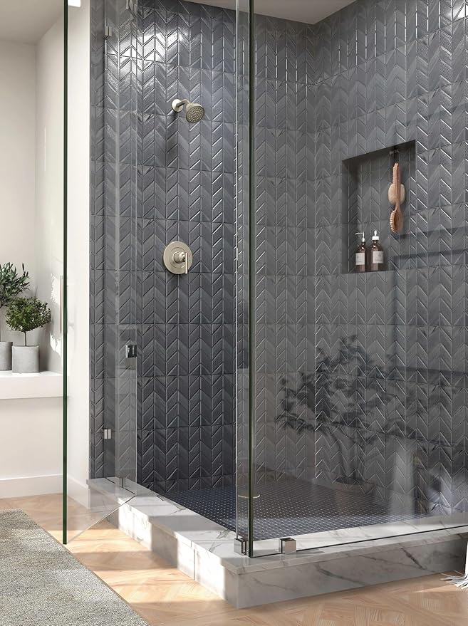 Moen Gibson Brushed Nickel Eco-Performance Modern Shower Trim Featuring Bathroom Showerhead and Lever Handle, Posi-Temp Valve Required, T2902EPBN