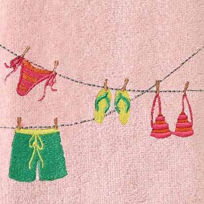 SKL Home Summer Clothesline Hand Towel Set-2pc, 100% Cotton, Blush | Decorative, embroidered velour. For use in the bathroom, kitchen or bar & makes a fun gift.