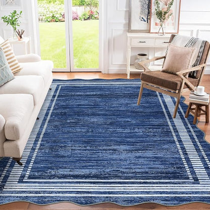 Garvee Scallop Area Rug 5x7 Washable Rugs for Bedroom Neutral Rug Navy Blue | Rugs for Living Room, Non-Slip Soft Carpet for Bedroom, Scalloped Low-Pile Solid Rug Accent Rug for Dining Room Home Office