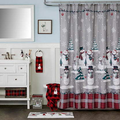 SKL Home Christmas/Winter Plaid Snowman Shower Curtain/12pc Hook Set, Multi | Coordinates with the SKL Home Rustic Plaid & Woodland Winter collections