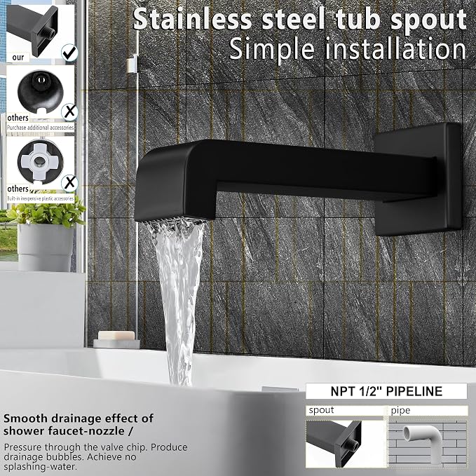 Black Shower Faucet Set with 6" Matte Black Shower Head and Tub Spout | Black Shower Head and Handle Set,tub faucet,black shower head,Black Shower Faucet,shower set