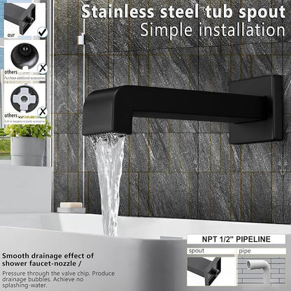 Black Shower Faucet Set with 6" Matte Black Shower Head and Tub Spout | Black Shower Head and Handle Set,tub faucet,black shower head,Black Shower Faucet,shower set
