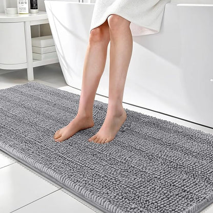 OLANLY Thick Bathroom Runner Rugs 70x24, Soft Chenille Long Bath Rugs, Grey | Absorbent Striped, Rubber Backing, Machine Wash, Bath Mats for Bathroom Floor, Tub and Shower, Home Decor Accessories