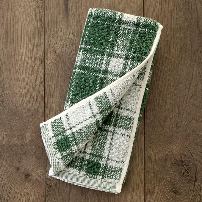 SKL Home Christmas Buffalo Plaid 2-Pc Hand Towel Set, Jacquard, Spruce | Plush & absorbent with reversible pattern. Great for use in the bathroom, kitchen, or bar & holiday gifting.