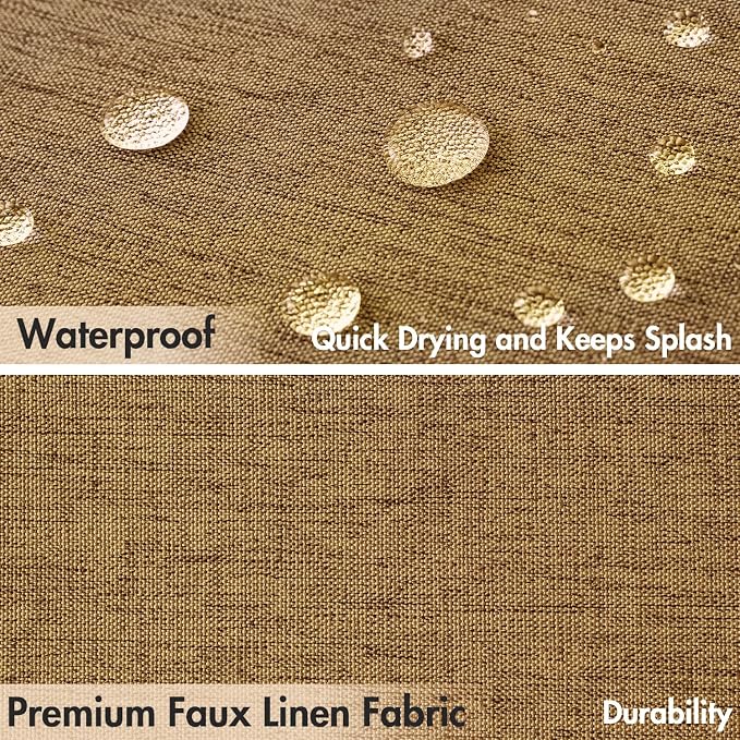 MIULEE 72"x84" Extra Long Scalloped Linen Shower Curtain Gold Brown | Linen Textured, Waterproof, Washable, 12 Metal Hooks, Heavy Duty Cloth, Black Border, Shower Curtain for Bathroom Bathtub
