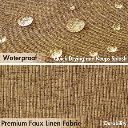MIULEE 72"x84" Extra Long Scalloped Linen Shower Curtain Gold Brown | Linen Textured, Waterproof, Washable, 12 Metal Hooks, Heavy Duty Cloth, Black Border, Shower Curtain for Bathroom Bathtub