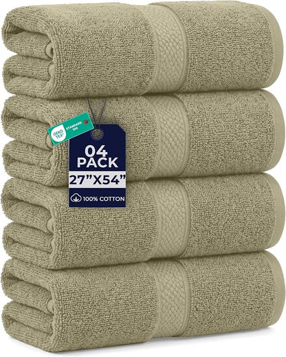 DAN RIVER 600 GSM Cotton Large Bath Towels Set of 4, 27 x 54 Inches, Beige | Larger & Lighter Weight Towels for Bathroom - Highly Absorbent & Quick Dry 100% Cotton Bath Towel Set for Home, Spa & Hotel
