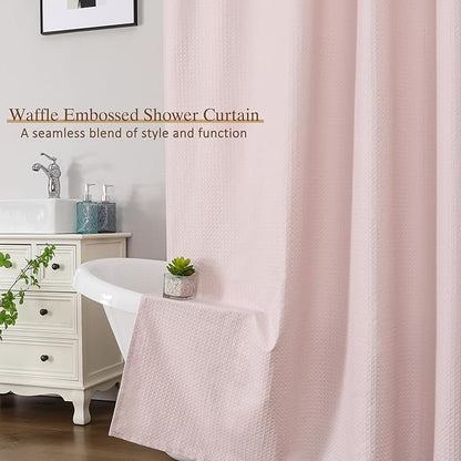 Pink Fabric Shower Curtain 78 Inch Length 1 Piece, Embossed Textured Waffle Cloth Shower Curtains for Bathroom Modern Hotel Spa, Water Resistant Machine Washable, 72Wx78L Inches