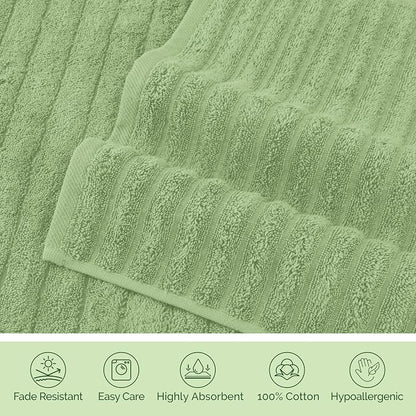 Elegant Comfort 100% Turkish Cotton Corduroy Ribbed Luxury Bath Towels 6-Piece Set, Premium Feel - Quick Dry, Highly Absorbent, Contains 2 Bath Towels, 2 Hand Towels, and 2 Washcloths, Sage