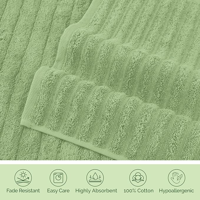 Elegant Comfort 100% Turkish Cotton Corduroy Ribbed Luxury Soft 2 Pack Bath Towels 27 x 54 Inch - Ultra Plush, Absorbent, Quick Dry, Hotel Spa Quality Towels for Bathroom Essentials, Sage