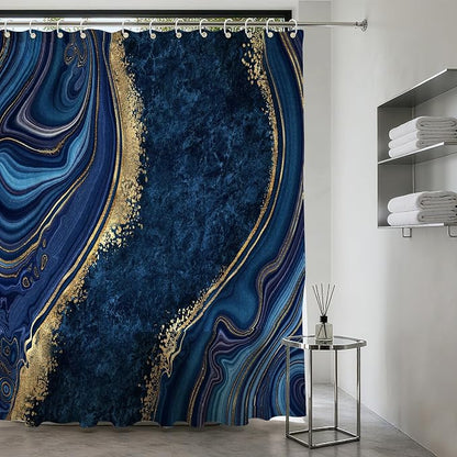 120GSM Marble Blue Waterproof Shower Curtain Set with 12PCS Hooks,Modern Abstract Bathroom Shower Curtains, Minimalist Watercolor Bathroom Décor,Washable Fabric Shower Curtain, 72 x 72 Inch (Marble)